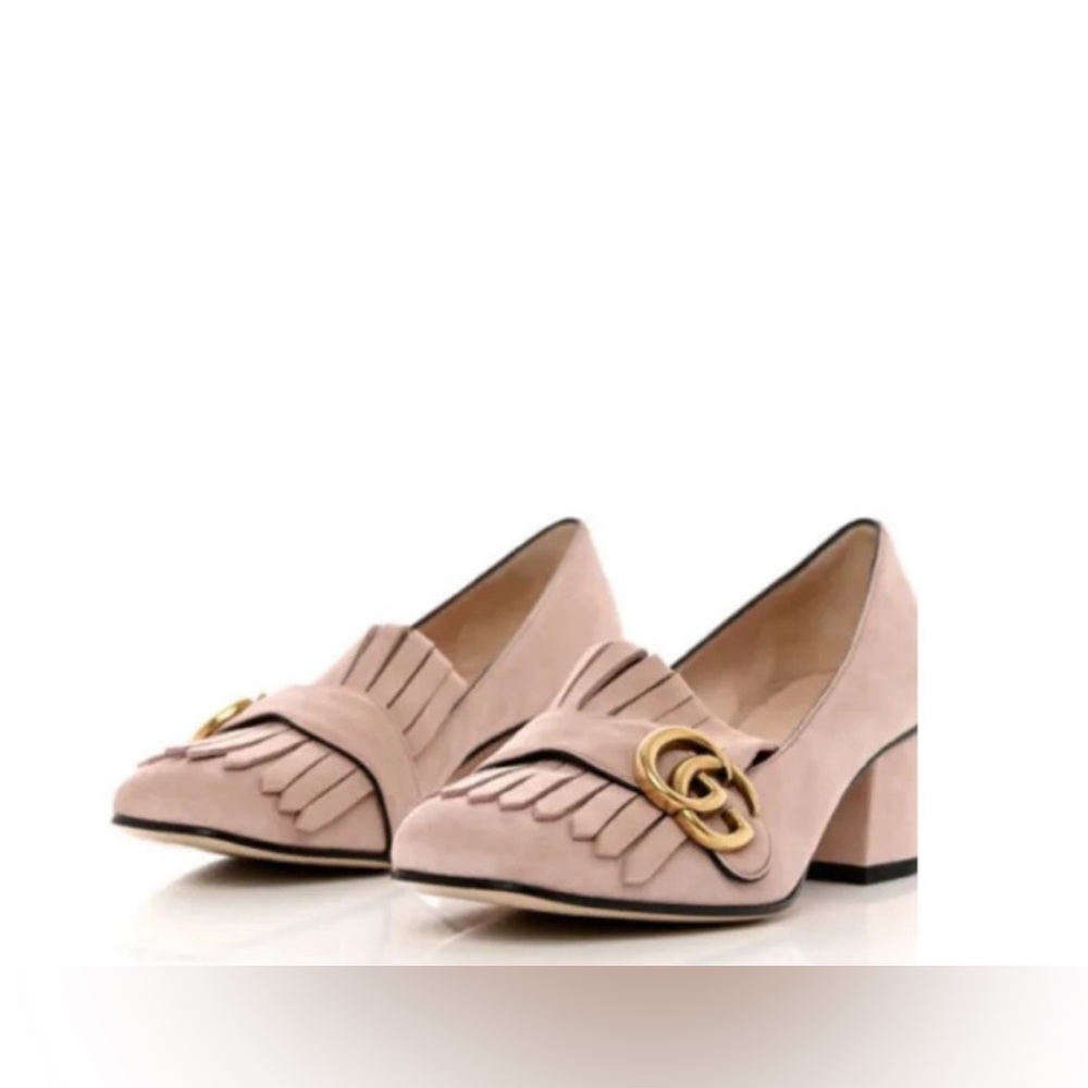 GUCCI Blush Pink Marmont Mid Heel Loafer (36) Kiltie Fringe.